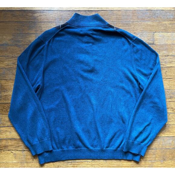 TASSO ELBA Blue 1/4 Zip Cotton Argyle Pullover Sweater sz Large - Picture 7 of 8